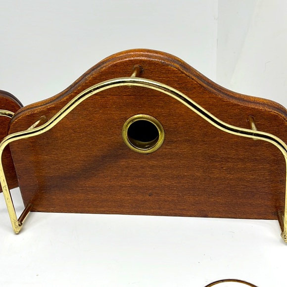 Vintage  Homco MCM Wood Wall Shelves Gold Tone Railings - Picture 10 of 12